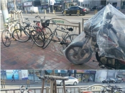 광진구 길가의 통행을 방해하는 자전거 주차
